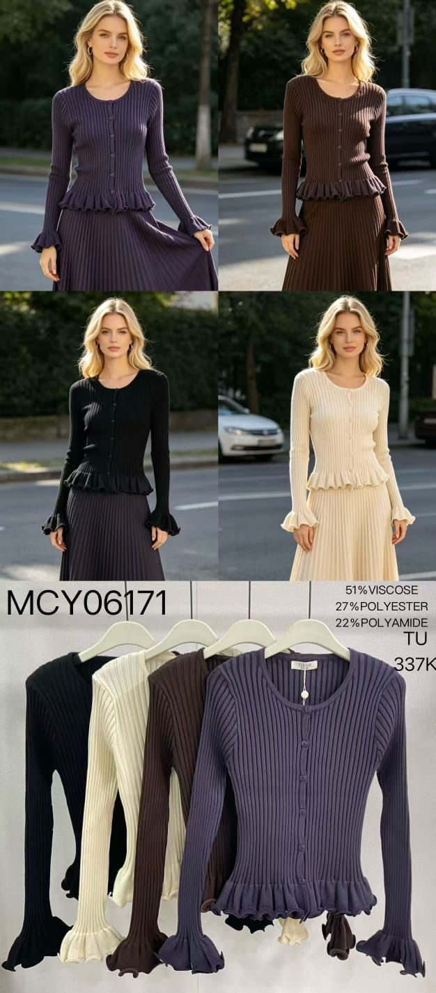 SS05 - Buzo Tejido Acanalado con Bolero Negro