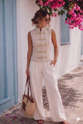 SS22 - Chaleco Militar Beige Botones Dorados