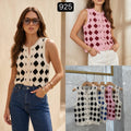 SS09 - Chaleco Tejido Rombos con Botones Blanco y Negro