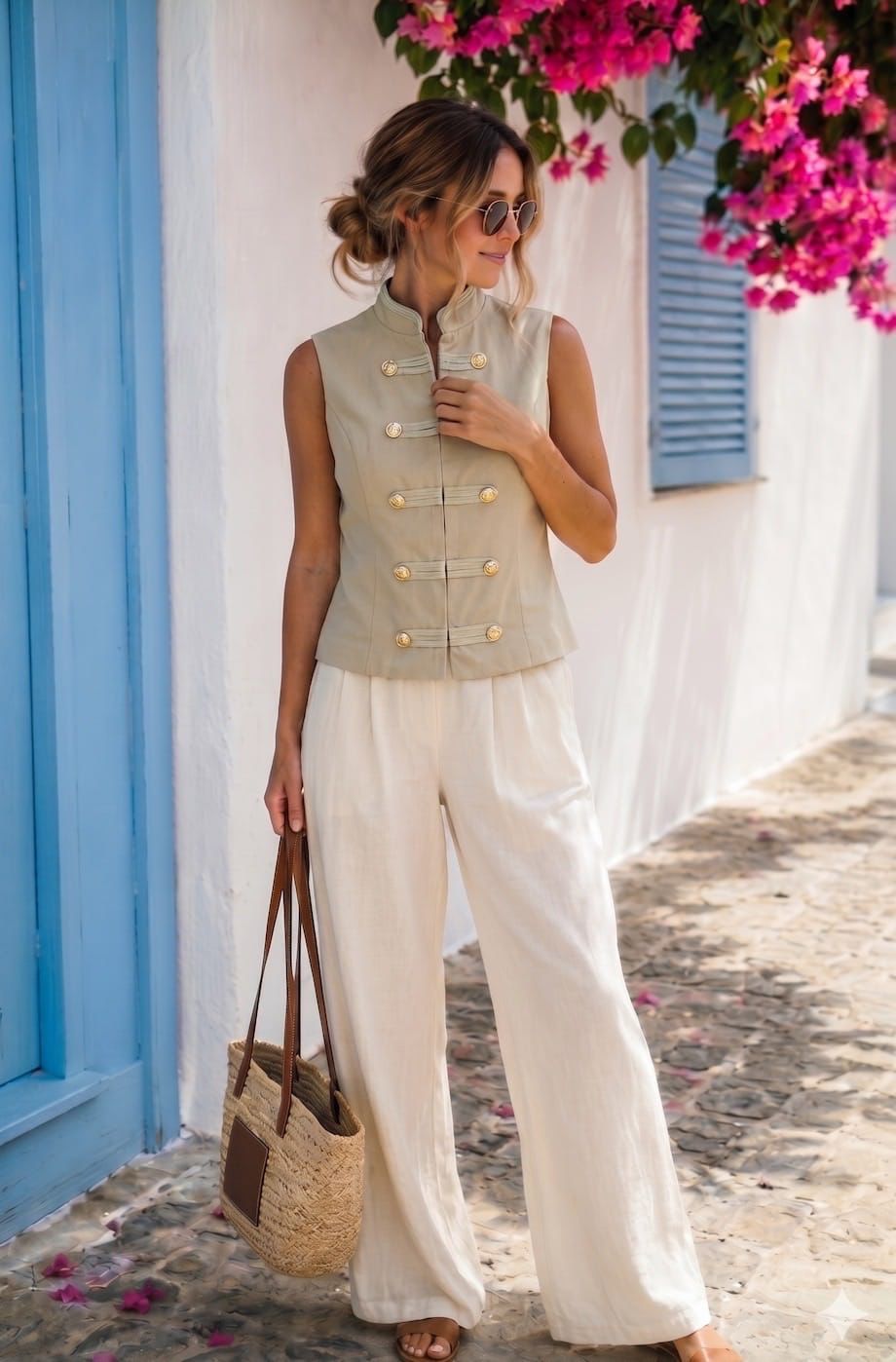 SS23 - Chaleco Militar Taupe Botones Dorados
